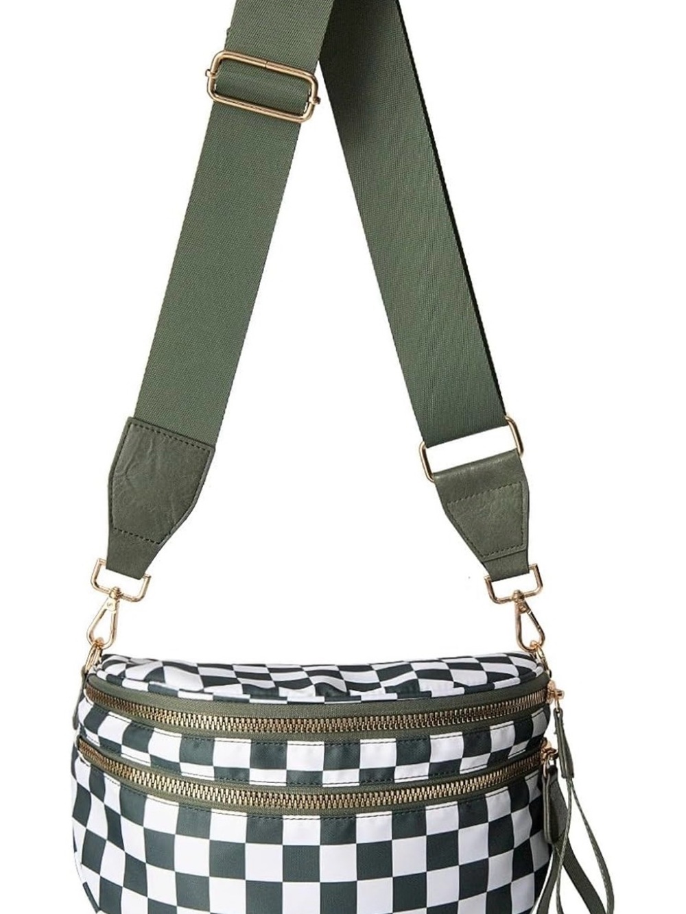 Olive Green Strap Checkerboard Crossbody Bag